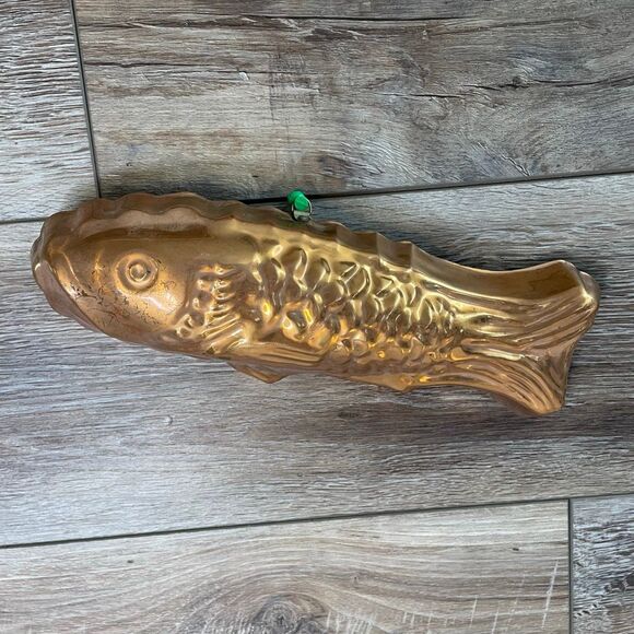 Vtg Copper Fish Mold COPPER Tin Lined Pudding Cake Jelly Wall Hanging 11”LX4”W - Picture 1 of 5
